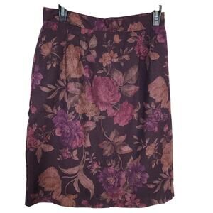 Vintage Ellen Figg Skirt Womens Size 12 Floral Knee Length Purple A Line Zipper